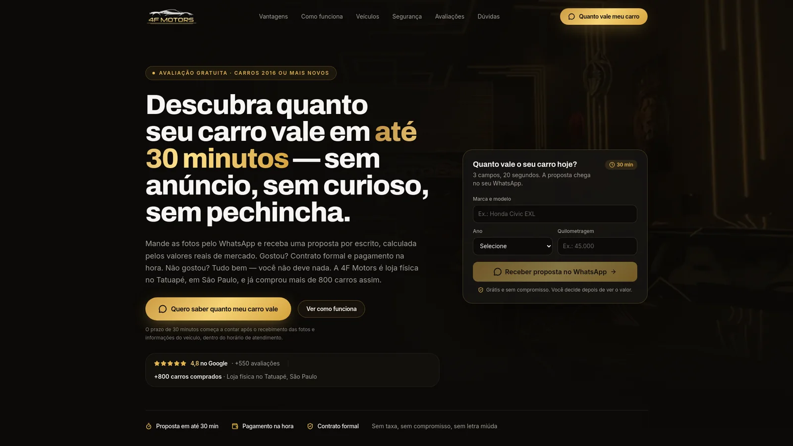 Interface do projeto 4F Motors — Avaliação em 30 min